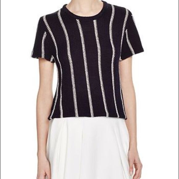 Theory Emmeris Ibisco Navy Striped Short Sleeve Sweater - Picture 1 of 7